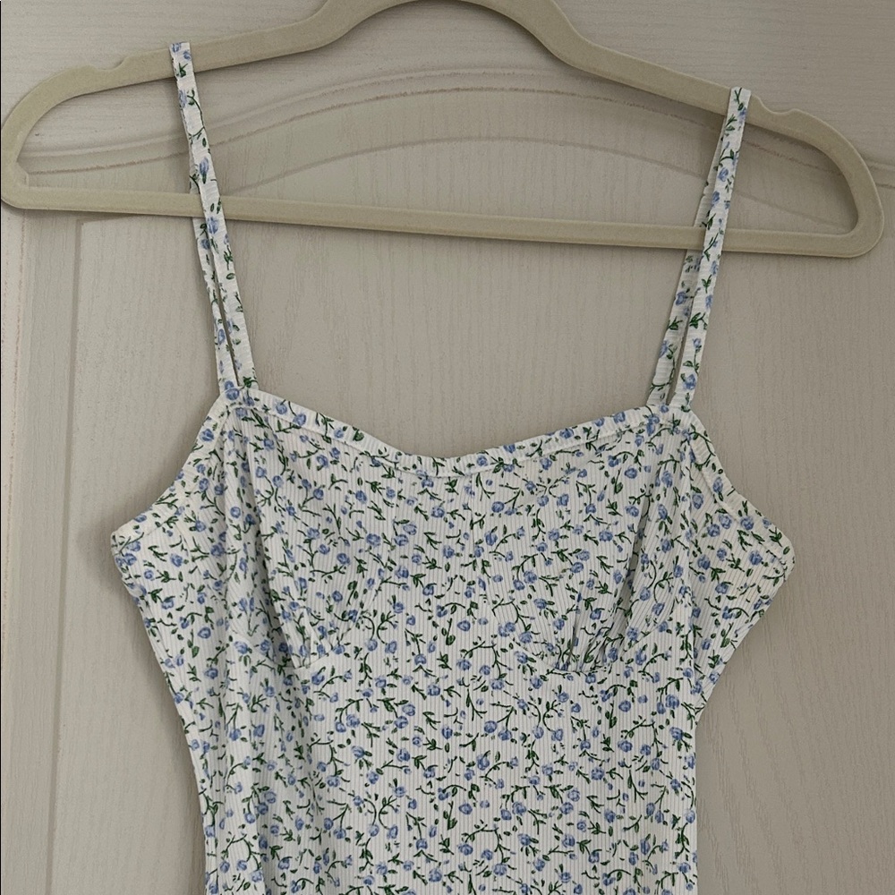 SHEIN Cream and Blue Patterned Mini Dress